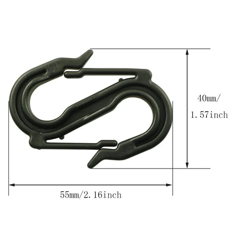 Heavy Duty S Shaped Double Ended Hooks Set 10 Pack Black 2.2x1.65x0.35 Inch showing dimensions and black POM plastic material.