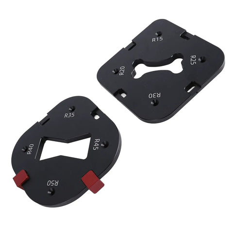 Kickass Woodworking Radius Template Set With Durable Aluminum Router Guide And Quick Release Bases for R15 to R50 curve routing bases