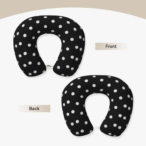 Polka Dot U Shaped Travel Pillow With Memory Foam Core For Naps On Planes Cars And At Home Or In The Office Providing Cervical Neck Support And Super Cozy All Day Comfort, front and back view