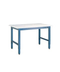Heavy Duty ESD Workbench Sits Rock Solid In The Garage Sixty Long Thirty Deep Quick Height Adjust white top blue frame