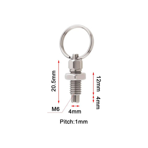 Four Pack M6 Stainless Steel Spring Plunger With Pull Ring Quick Release Pin Set Non Locking hand retractable pin dimensions