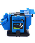 Game Changer Heavy Duty Multitask Electric Knife Sharpener And Scissor Drill Bit Chisel Grinder 96 Watt Compact portable machine in blue.