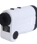 Heavy Duty Binocular Rangefinder With Built In Slope Correction Mode And Laser Distance Meter Delivers Dead Nuts Accurate Yardages Out To Six Hundred Meters For Archers And Hunters Featuring Quick Pinhole Sensors Plus Six Power Optics, side view showing white and black design.