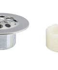 Slick Brushed Nickel Trip Lever Tub Drain Trim Kit Set With Overflow Face Plate showing strainer and threaded pipe.