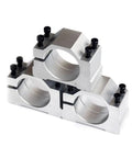 Top Spindle Clamp Bracket For 48 To 56mm Spindles With 4 Bolts And Heavy Aluminum Build Perfect Fit For CNC Routers And Engraving Machines Z Axis Mounting Made Smooth, stacked view showing three aluminum brackets.