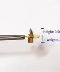 12mm Five Blade Plum Brass Left Hand Propeller for RC Sailboats, shown with dimensions 9.5mm height, 1g weight, held by tweezers.