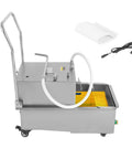 Heavy Duty Commercial Fryer Oil Filter System With Slick 550W Motor And 110V Power Plus Spacious Stainless Steel Tank for efficient grease filtering.
