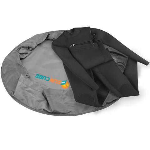 Wetsuit Changing Mat And Dry Bag For Surfing And Kayaking All In One 30 Inch Leakproof Gear Mat with wetsuit on gray surface