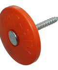 Orange disc with nail attached, labeled 'GRIP-RITE', close-up view.