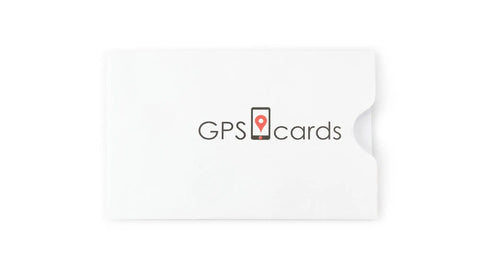 Prepaid Gps Tracking Sim Card Realtime Asset Monitoring Mobile App Ready in a white cardholder with logo.