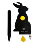 Auto Reset Metal Rabbit Target For Air Rifles Backyard Range Ready Silhouette Target shown front view with yellow reset circle