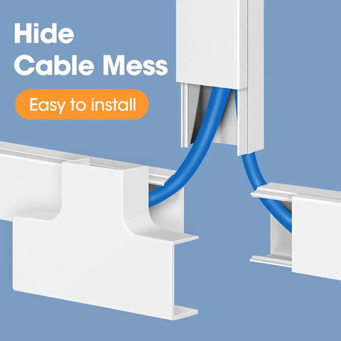 116 Inch Cord Hider Kit For Wall Wires And TV Cables Paintable Cable Raceway With 0.96 Inch Width And 0.57 Inch Height Includes Couplings And Elbows For Easy No Mess Wire Concealment White