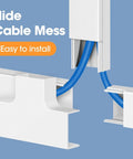 116 Inch Cord Hider Kit For Walls And Wall Mounted TVs Paintable Cable Raceway showing blue cable through coupling