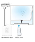 Diagram showing Automatic Electric Window Opener Motor Actuator With Adjustable Travel From 3.94 To 15.75 Inches, wired switch, remote control