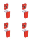 Set Of Four L Shaped Magnetic Cabinet Door Catches Self Adhesive Acrylic Red with magnets visible