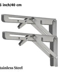 Two Pack Triangle Folding Angle Brackets Heavy Duty Support Adjustable Wall Mounted Shelf Brackets, Silver, 16 Inch