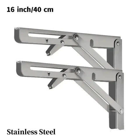 Two Pack Triangle Folding Angle Brackets Heavy Duty Support Adjustable Wall Mounted Shelf Brackets, Silver, 16 Inch