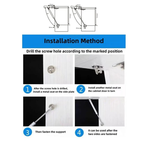 Installation guide for 40N Gas Struts For Cabinets 6 Inch Lift Supports Soft Open Lid Stay 8.8lb Each 4 Pack With Screws Easy Install