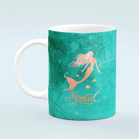 Green mermaid-themed mug featuring Pre Ed Sublimation Transfer Sheets For DIY Shirts Mugs And Coasters, vibrant design