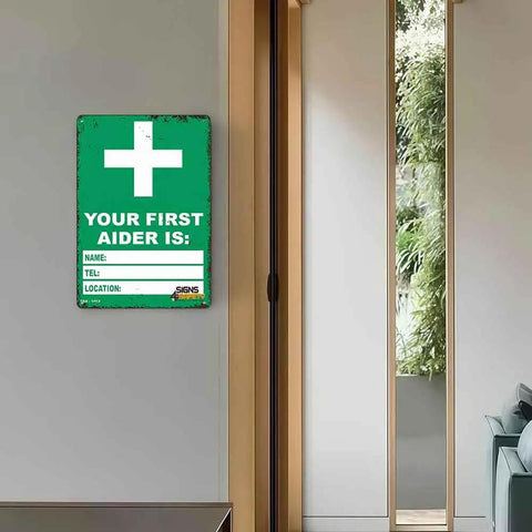 12 By 8 Inch Aluminum First Aider Information Sign Built To Last With Crisp Print, Rust Resistant Metal, Easy Read For Quick Safety Guidance