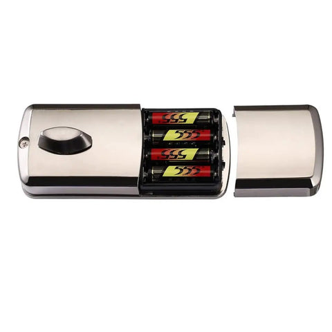 Straight Up Secure Smart Keypad Door Lock With Heavy Duty Single Deadbolt For Lockers And Safes showing battery compartment with 4 AA batteries.