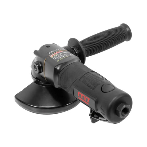 Badass 1.3 Horsepower Air Angle Grinder With 4.5 Inch Grinding Wheel And Swivel Guard, close-up view with black handle.