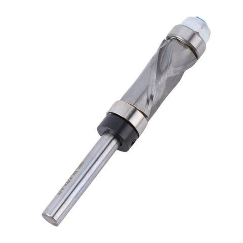 Heavy Duty Tungsten Carbide Flush Trim Router Bit With Double Bearing Design, 1/4 Inch Shank And 3/8 Cut Diameter, side view.