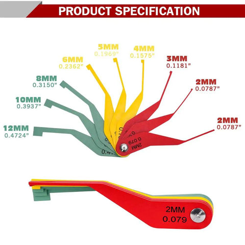 9 Piece Metal Brake Pad Gauge Set Quick Go No Go Tool To Measure Brake Pad Wear For Most Cars Color Coded Thickness Gauge 2mm To 12mm