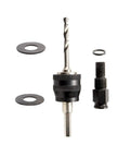 Pro Grade Hole Enlarger Kit With Quick Change Adapter For Lightning Fast Hole Saw Swaps, Dual Washer System components shown
