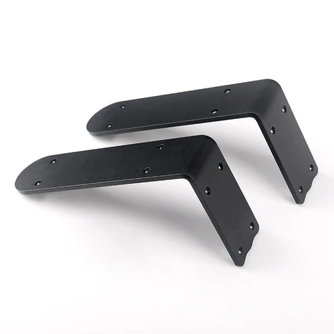 Black L Shaped Shelf Brackets Built Like A Tank Heavy Duty Metal Wall Mounts 2 Pack Rust Proof Iron Brackets 11.8 Inch close-up view
