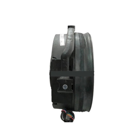 Electromagnetic clutch and brake DC motor assembly, side view with wiring, L8NH base