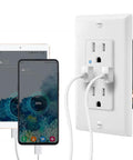 Plug And Go USB Wall Outlet With Dual 4.2A Fast Charging Ports Built Tough 15 Amp Tamper Resistant Duplex Receptacle charging two devices