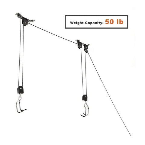 Heavy Duty Ceiling Bike Mount And Pulley System For Garage Steel Bike Lift Hoist With Safe Lock Adjustable Height fits up to 50 lbs