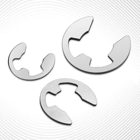 Heavy Duty Stainless Steel E Circlip Snap Ring Set showing different sizes for machinery and automotive use