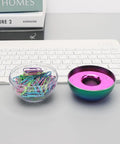 Colorful Paper Clips Holder And Dispenser Set With Holographic Rainbow Clips, 100 Pieces, 28mm Medium Paperclips next to a keyboard