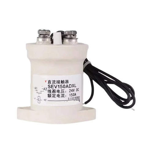 Heavy Duty DC Contactor Relay For EV Charging Stations And Solar Systems With No Fuss Wiring Setup High Voltage Electric Car Switch 24V 1NC Control Hub Built Legit Tough, round white relay with terminals.