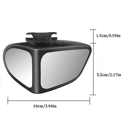 Badass Dual Wing Blind Spot Mirrors For Tesla Cybertruck 2023 with clear glass lenses and durable ABS housing, measures 10cm x 5.5cm.