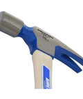 10-Ounce Small Pro Rip Hammer With Hickory Handle For Cabinet Making And Finishing Work, triple wedged, steel and wood detail