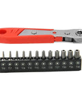 Right Angle Screwdriver Set With Torx Bits T6 To T40 Features Reversible Ratchet For Tight Spots And Mini Kits Perfect For Auto Repair Jobs Or Furniture Assembly In A Cool Slang Style, 12-piece steel set with red handle, T6-T40