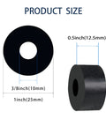 Diagram showing Eight Pack Rubber Spacers One Inch Outer Diameter Three Eighth Inch Inner Diameter Point Five Inch Thick in black color