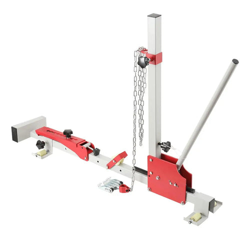 Heavy-Duty Car Dent Removal Puller Tower, Adjustable 100 To 800 Mm, showing red and gray metal components with chain.