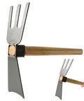 2 In 1 Digging Hoe And 3 Prong Fork All In One Garden Tool With Wooden Handle Carbon Steel Blade Head For Weeding And Soil Loosening