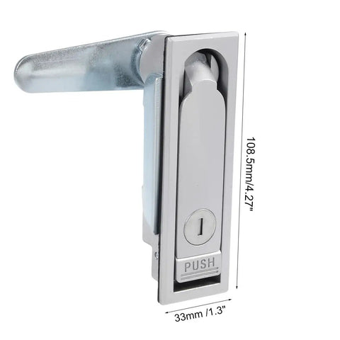 Heavy Duty Electric Cabinet Cam Lock With Push Button And Keys For 3mm Thick Panels, Chrome Plated Zinc Alloy Body, side view