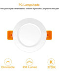 Front view of 2 Inch LED Recessed Lighting Kit Ultra Warm White 2700K 3W Dimmable Downlights With CRI80 Replaces 35W Halogen