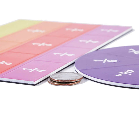 Magnetic Fraction Tiles And Circles Set For Math Class And Home A Must Have 156 Piece Color Coded Fraction Set close-up with coins