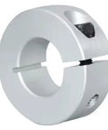 Anodized Aluminum Shaft Collar With Split Clamp Gives Heavy Grip For Softer Shafts And Low Axial Loads Great For Versatile Industrial Needs Where You Want High Performance Without Getting Screwed By Flimsy Cheap Stuff Sold On The Web Today, silver side view