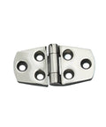 Close-up of stainless steel 180° door hinge, solid cast, chrome finish, left/right compatible, 1 piece