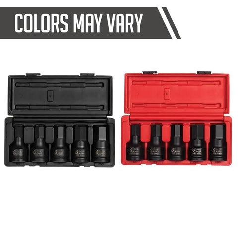 Heavy Duty 3/4 To 1-1/4 Inch Drive Impact Hex Driver Set, 5-Piece SAE, Cr-Mo Steel, Solid One-Piece Construction, two cases