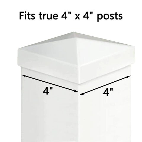 Top Shelf 2 Pack Pyramid Vinyl Fence Post Caps For 4x4 Square Posts White close-up of fit for true 4x4 posts.