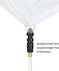 Close-up of QuickConnect fitting on Umbrella-Style Roof Leak Diverter Kit Stop Roof Leaks Fast No Mess Channel Water With Drain Hose